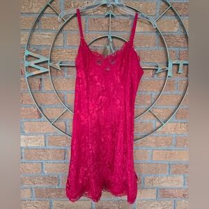Victoria's Secret Vintage Gold Label Vibrant Red Floral Satin Chemise Nightie